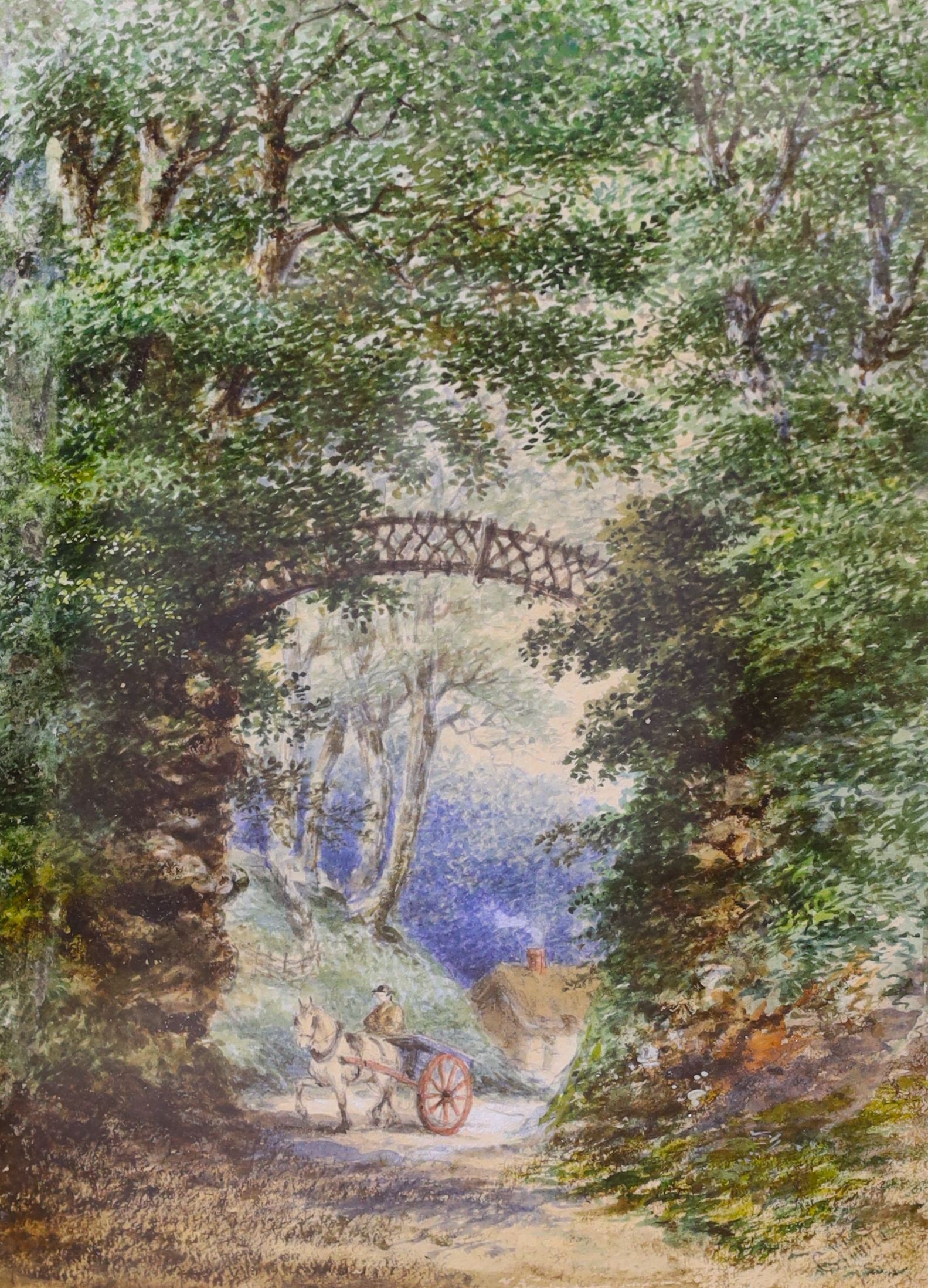 C. Waite (19th C.), watercolour, Horse and cart on a country lane, signed and dated 1870, 25 x 19cm